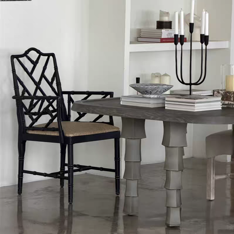 Solid Wood Bamboo Lattice Dining Chair, Vintage Accent Chair