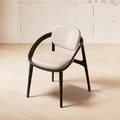 Light Luxury White Ash Armchair, Curved Armrest Leather Dining Leisure Chair