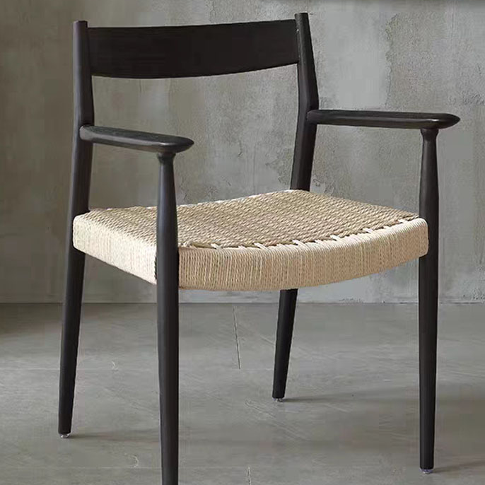 Wabi-sabi Style Solid Wood Rope-woven Armchair, Multi-purpose Leisure Dining Chair