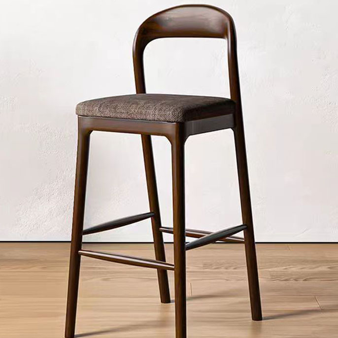 Nordic Solid Ash Wood Bar Stool, Modern Minimalist High Chair with Backrest for Home Bar, Reception & Cafe