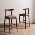 Nordic Solid Ash Wood Bull Horn Bar Stool Modern Simple High Chair with Backrest for Home Bar & Kitchen Island
