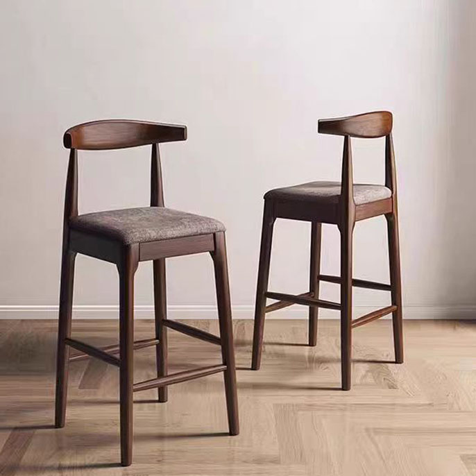 Nordic Solid Ash Wood Bull Horn Bar Stool Modern Simple High Chair with Backrest for Home Bar & Kitchen Island