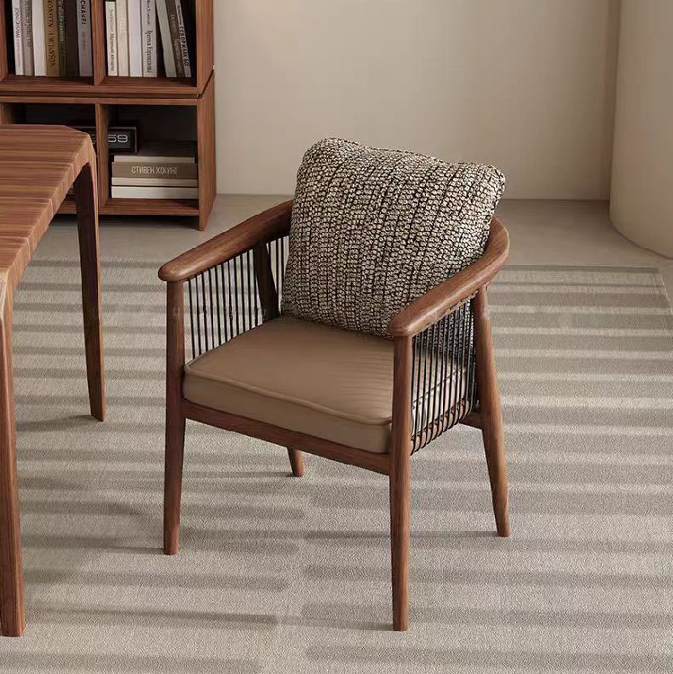 Ash Wood & Genuine Leather Mid-Century Armchair
