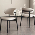 Italian Minimalist Solid Wood Dining Chair, Luxury Premium Leather Backrest Chair, French Cream Style for Home Dining Room