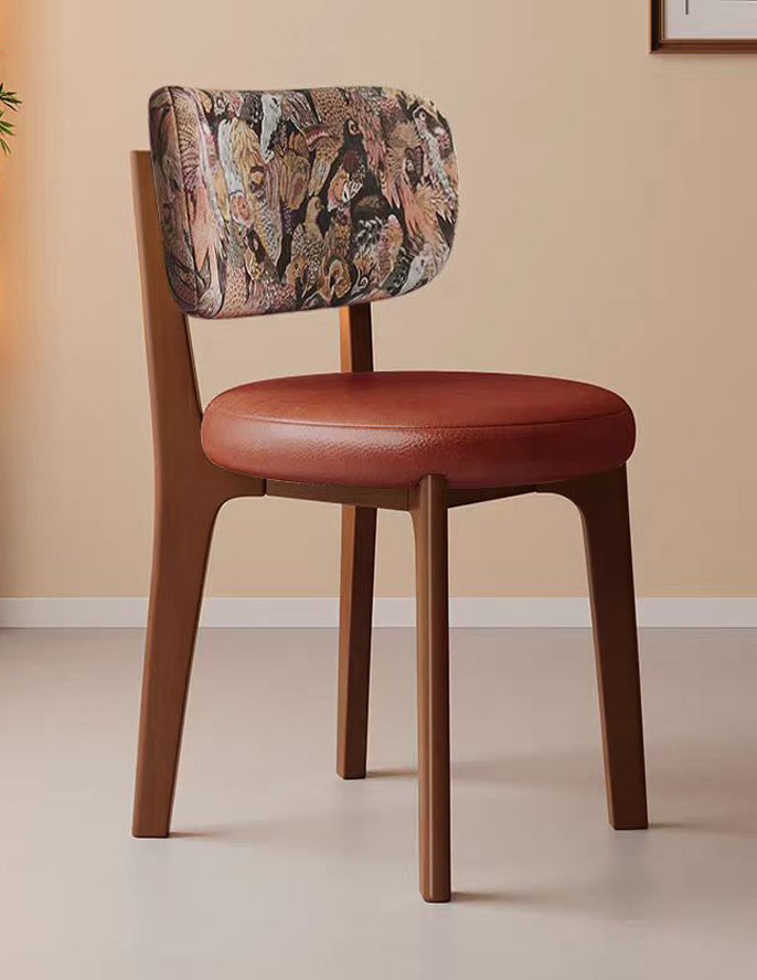Solid Wood Dining Chair, Italian Mid-Century Style, Minimalist Retro Backrest Chair, Versatile for Home, Commercial, Dining Room & Vanity Use