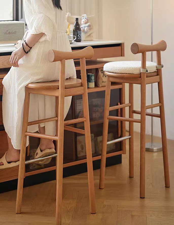 Nordic Solid Wood Butterfly Bar Stool with Backrest, Household High Chair for Kitchen Island, Bar and Reception Desk