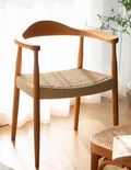 Nordic Minimalist Mid-Century Solid Wood Dining Chair, Kennedy Chair for Home & Cafe Use, Rope Woven Seat and Backrest