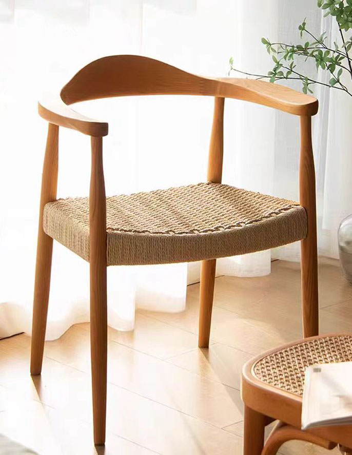 Nordic Minimalist Mid-Century Solid Wood Dining Chair, Kennedy Chair for Home & Cafe Use, Rope Woven Seat and Backrest
