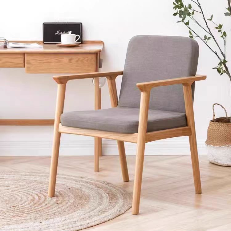 Nordic Ash Wood Dining Chair, Modern Minimalist Solid Wood Backrest Chair, Multi-purpose Leisure Armchair for Home, Office & Cafe