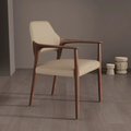 Nordic Modern Minimalist Ash Wood Genuine Leather Dining Chair with Armrests, Light Luxury Living Room Leisure Chair for Home Kitchen
