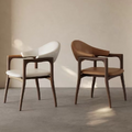 Nordic Solid Wood Dining Chair, Walnut Upholstered Armchair Suitable for Home Study & Light Luxury Office Use