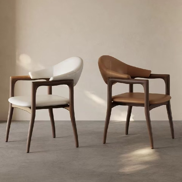 Nordic Solid Wood Dining Chair, Walnut Upholstered Armchair Suitable for Home Study & Light Luxury Office Use