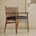 Nordic Solid Wood Rope Woven Dining Chair, With Armrests, Ideal For Restaurant, Homestay, Hotel & Home Use, Customization Available