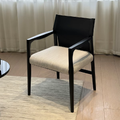 Italian Minimalist Black Solid Wood Armchair, Ash Wood Dining Chair with Backrest, Light Luxury Leisure Chair for Home Study