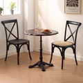 Black White Ash Cross Back Dining Chair with Woven Rattan Seat, Vintage Cafe Side Chair