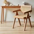 Solid Ash Wood Rattan Dining Chair with Armrest, Woven Cane Seat Chair for Home Study