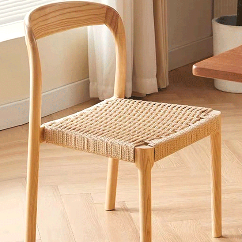 Vintage Rattan Woven Chair, Nordic Solid Wood Dining Chair, Indoor Backrest Rope Woven Chair, Japanese Style Popular Leisure Chair