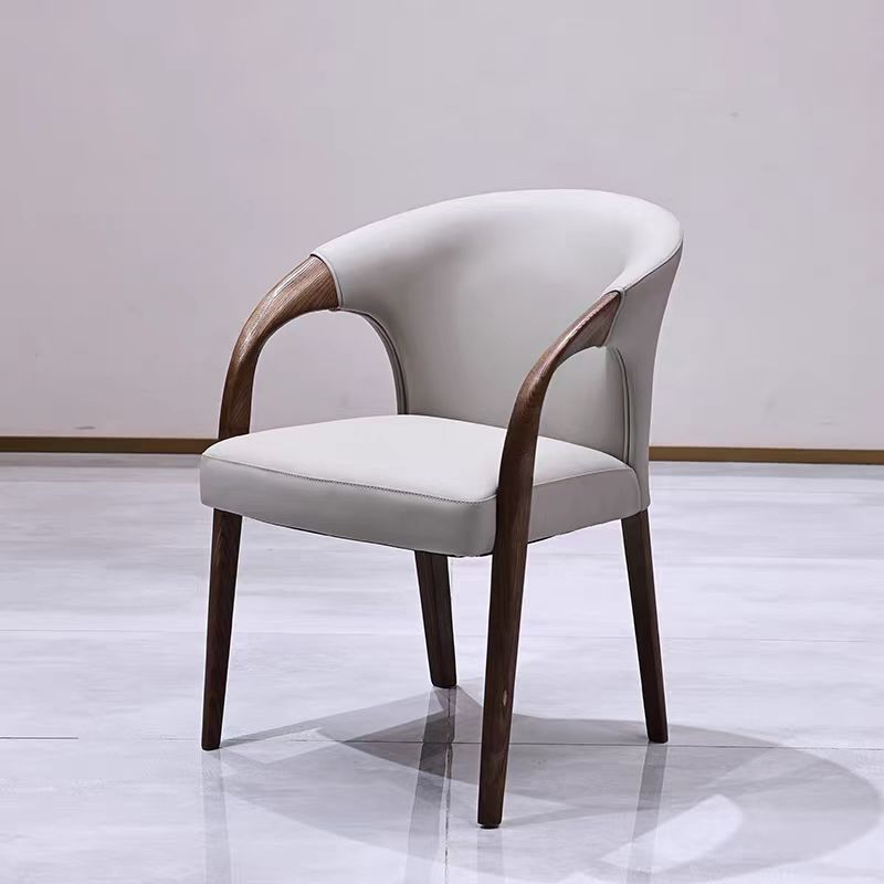 Mobius Chair, Ash Wood Genuine Leather Dining Chair, Modern Minimalist Home Backrest Chair Light Luxury Single Chair