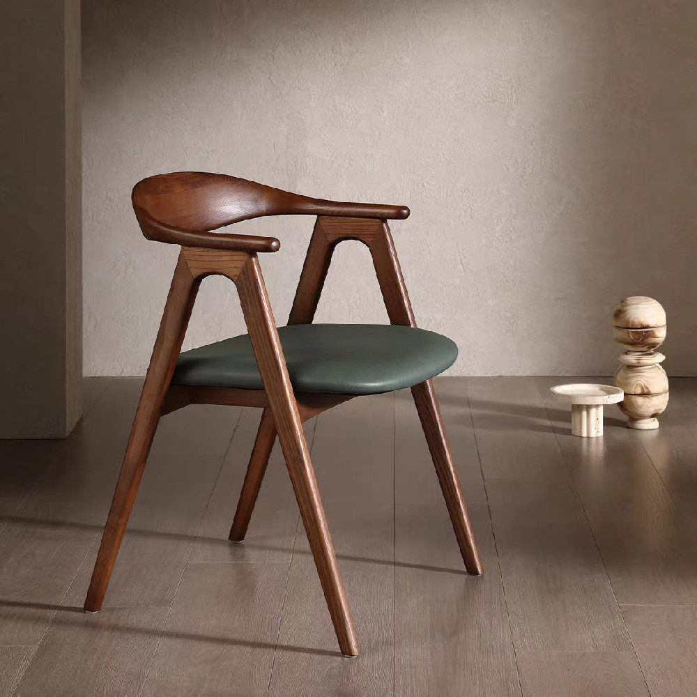 Nordic Ash Wood Dining Chair Modern Light Luxury Minimalist Mid-Century Armchair with Backrest
