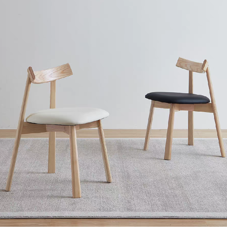 Imported Solid Ash Wood Genuine Leather Dining Chair, Italian Minimalist Nordic Boat Oar Chair For Restaurant & Hotel