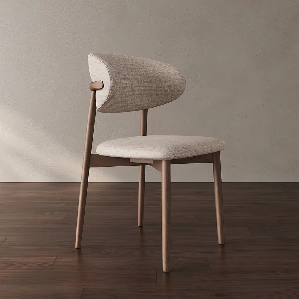 Nordic Fabric Dining Chair, Modern Minimalist Solid Wood Chair with Lumbar Support