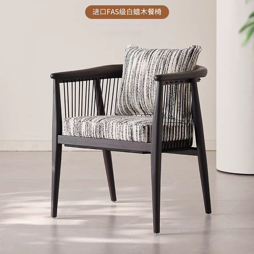 Mid-Century Solid Wood Rope Woven Armchair, Retro Light Luxury Dining Chair For Tea Room & Home