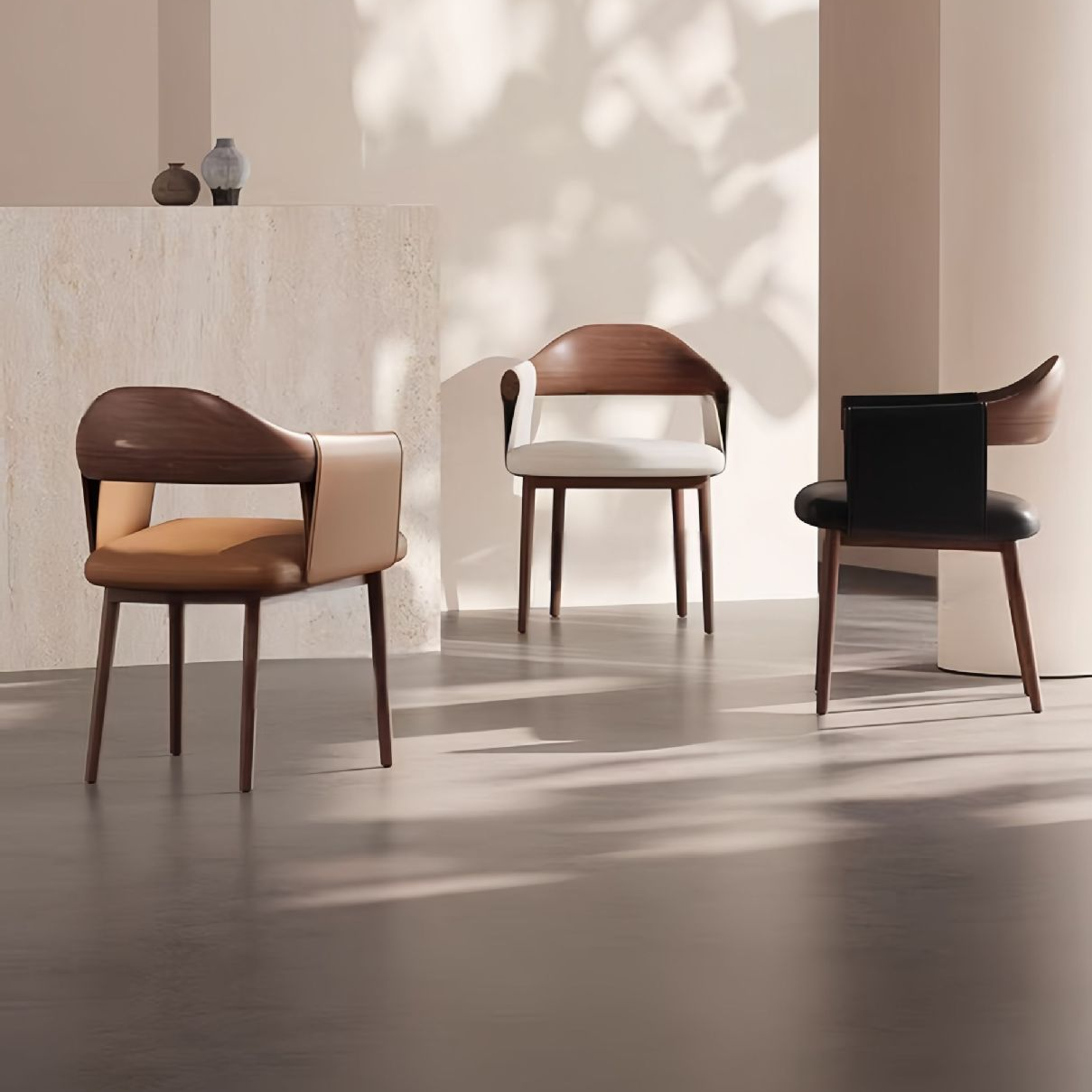 Italian Light Luxury Solid Wood Dining Chair, Mid-Century Upholstered Accent Chair for Home, Dining Room & Study