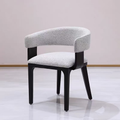 Light Luxury Italian Minimalist Dining Chair, Black Solid Wood Frame, Light Gray Linen Fabric Seat